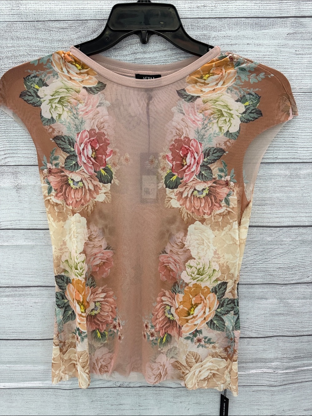 AFRM Floral Sheer Cap-Sleeve Camisole in Blush and Cream